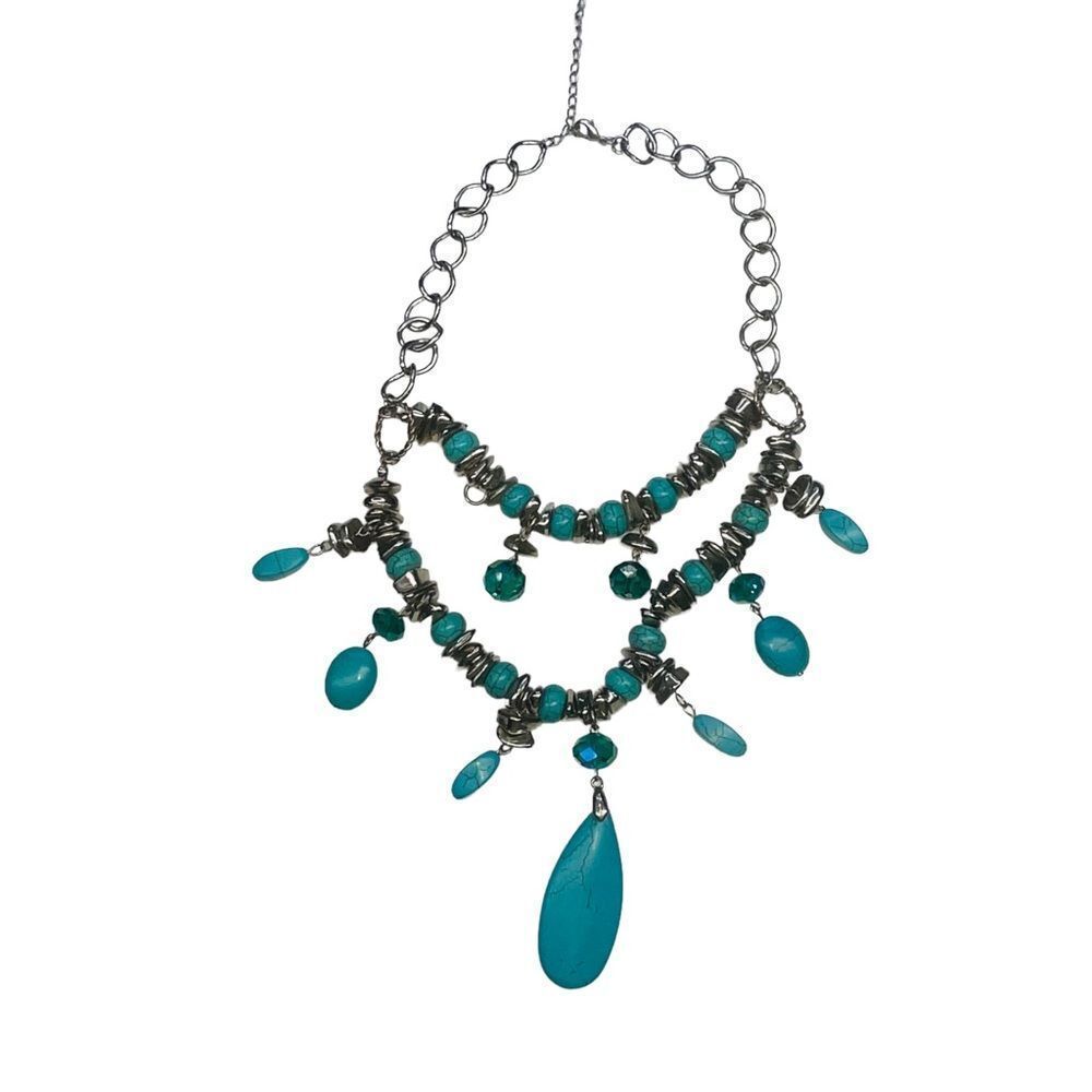 10/$25🦋 Charming Charlie Silver & Turquoise Double Strand Statement Necklace